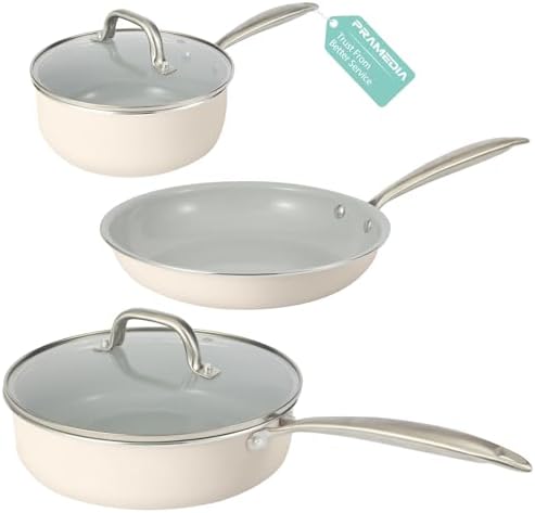 5PC Induction Cookware Set with Tempered Glass Lids, Ultra Nonsti...