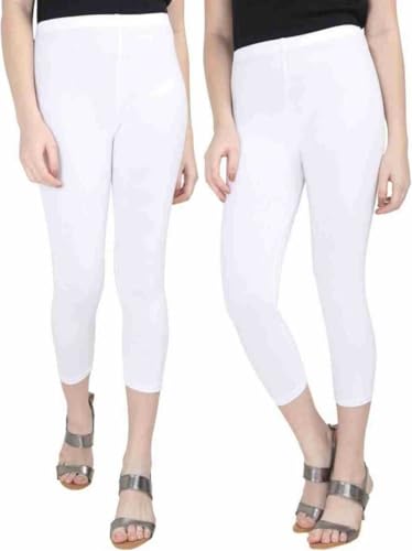 Image of Women's 3 /4 Calf-Length Leggings - Stretchable Cotton Blend, Comfortable Everyday Wear Pack of 2