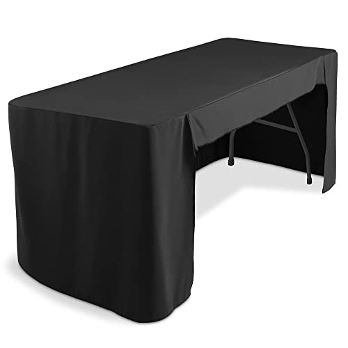 Lann's Linens Premium 6' Trade Show Table Cover - Open Back Fitted Tablecloth - Black