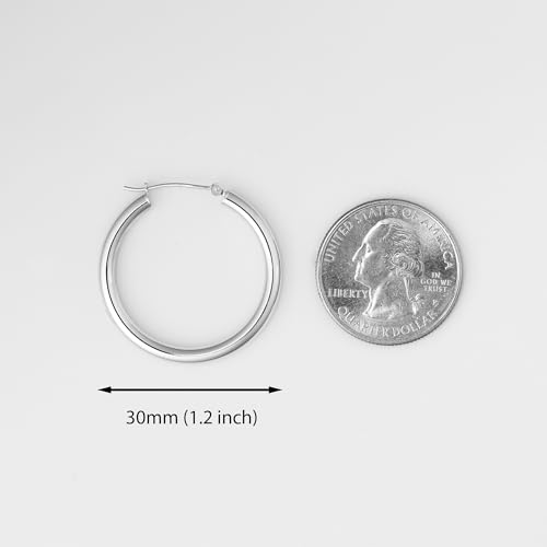Image of 14K White Gold Classic Chunky Hoop Earrings, Solid White Gold Chunky and Lightweight Shiny Hoops, 3mm Tube Thickness