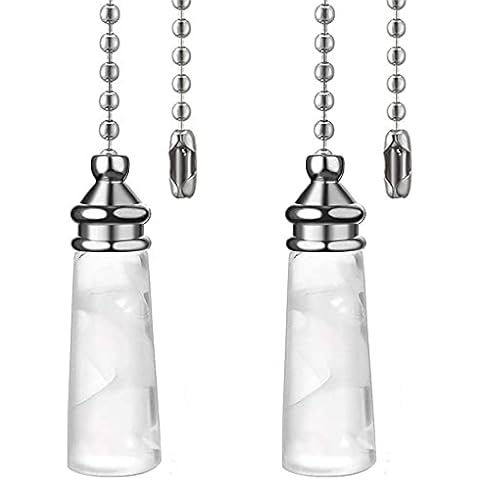 Akahttbn Ceiling Fan Pull Chain Ornaments 12 Inches Crystal Glass Cylindrical Pull Chain Extension for Ceiling Light Lamp Fan Chain 2 pcs (Nickel) Cover