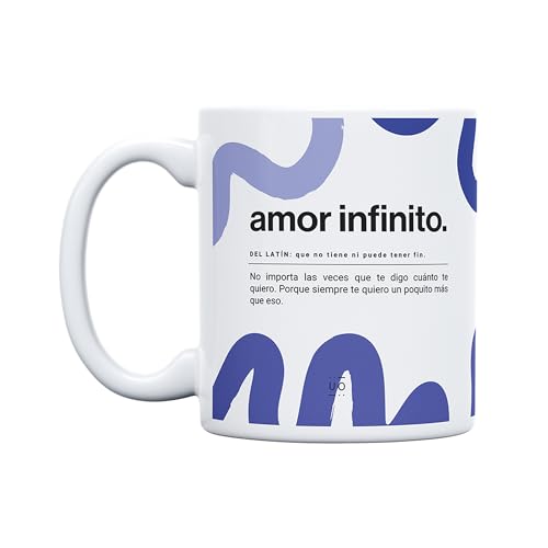 UO Taza de regalo con mensaje Amor infinito Definición, regalo para parejas, regalo original de San Valentín, 350 ml, cerámica