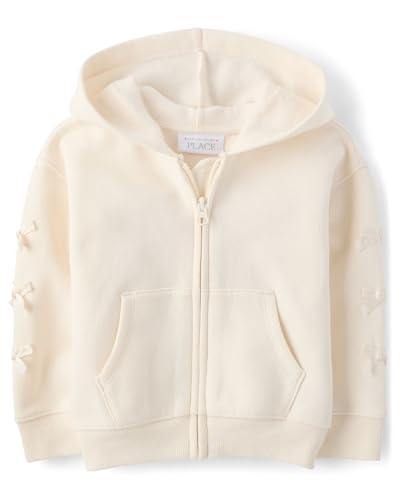 The Childrens Place Baby Girls and Toddler Active Premium Fleece Zip Up Sweatshirt White Bows 3 Years