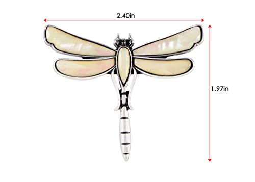 Image of Alilang Dragonfly Brooch Retro Silver Tone Abalone Shell Versatile Brooch Pin Accessories