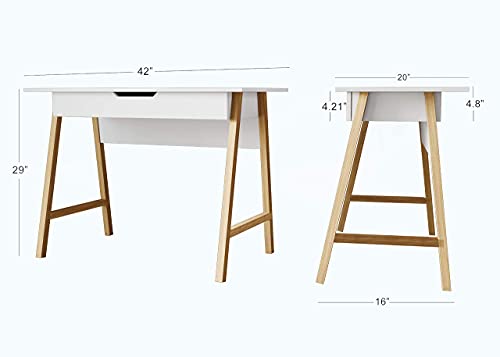 Parma 42 Inch Modern Desk - Home & Office Small Computer Desk With Wide Drawer - Wooden Study Writing Minimalist Desk With Storage For Small Space, Bedroom & Workstations - Student Desk/Table (White) #TOP1