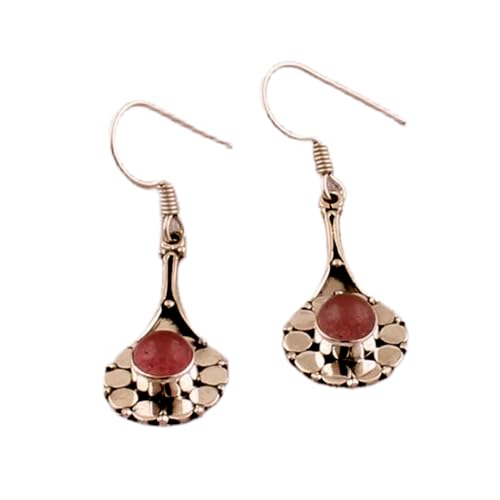 Boucles d'oreilles quartz rose pendantes style minimaliste argent