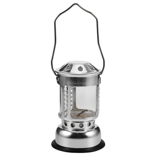 FOMIYES Farol de Vela de Aleación de Aluminio Plateado con Base para Camping y Pesca Nocturna Linterna Ligera y Resistente al Viento para Actividades al Aire Libre Lámpara Colgante para