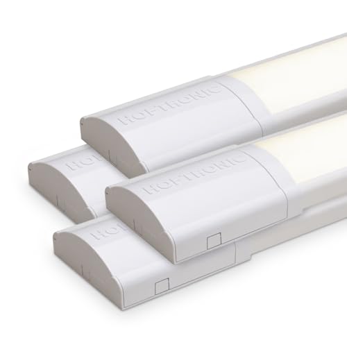 HOFTRONIC - 4er Pack LED Lichtleisten 60cm 20W Röhrenlampe Komplett 4000K Neutralweiß 2400lm Super Hell 30000h Leuchte Dachboden 600x74x25mm (LxBxH) Kellerlampe garagenbeleuchtung - IP20