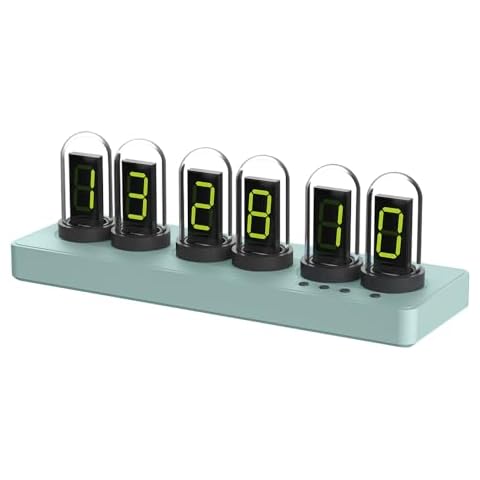 Adventurers Nixie Tube Clock,Desk Clock,Cellphone Control,RGB Backlight, Personalised Digital dials,Tube Clock for Gaming Room & Office Decor (Light Green) Cover