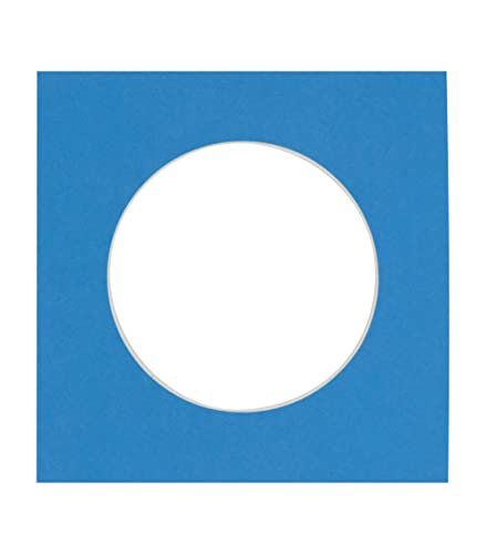 10x10 Mat Bevel Cut for 6x6 Photos - Precut Bay Blue Circle Shaped Photo Mat Board Opening - Acid Free Matte to Protect Your Pictures - Bevel Cut for Family Photos, Pack of 1 Matboard Show Kit with