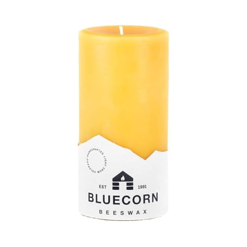 Bluecorn Beeswax Pillar Candle 3x6 100% Pure Beeswax Candle Hand Poured Clean Burning Unscented Candle Made in USA 90 Hr Burn 1 Count