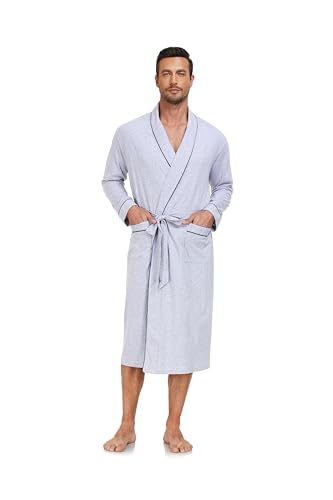 EA'S SECRET Men's 100% Cotton Robes Lightweight Long Sleeve Kimono Bathrobe Soft Over the Knee Sleepwear4