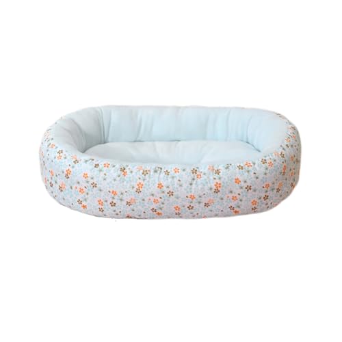 ペットベッド 猫 犬 ペットクッション 花柄 滑り止め 取り外し可能 洗える あごのせ 寝床 通気性 中小型犬 通年 室内・車・ゲージ用 (ライトブルー, M)