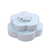 Snack Box Candy Teller, Doppelschicht Rotierende Obstschale Blütenblatt Form Snack Aufbewahrungstabelle Blume Design Süßigkeiten Lebensmittelbehälter Blau