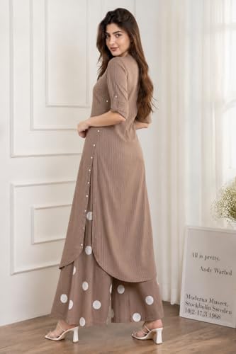 Image of Celary Women's Kurtas & Kurtis|Striped Straight Kurti with Printed Palazzo Pants|Ethnic Kurti Set for Woman|Casual Suit Set for Women with Size S to 3XL|Stylish Dress for Woman