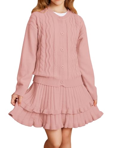 GRACE KARIN Mädchen Strickjacke Rundhals Vorne Offen Kleid Mädchen...