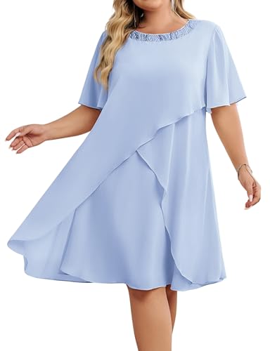 Image of Hanna Nikole Plus Size Dress for Curvy Women 2026 Wedding Guest Dress Sequined Crew Neck Cocktail Dress with High Low Hem