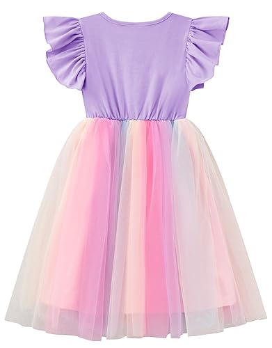 Girls Tutu Dress Casual Tulle Summer Solid Color Ruffle Sleeve Dress2
