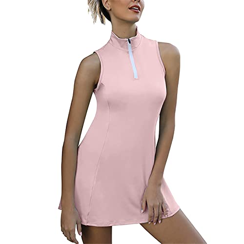Robe de remise de diplôme pour femme - Multicolore - Robe de yoga et de tennis élastique à séchage rapide - Avec poche et anti-exposition - Robe de fitness deux pièces à volants, rose, M