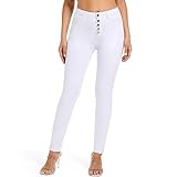 MIRLCIMR Womens High Waist Stretch Pants 5 Button Push Up Butt Lifting Skinny Colombian Jeans,White,12