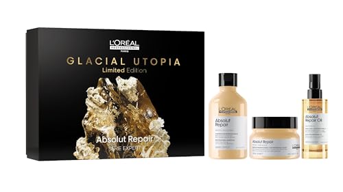 L'Oréal Professionnel, Coffret Cadeau Absolut Repair, Routine Réparatrice, Cheveux Secs & Abîmés, Trio Shampoing + Masque + Huile 10-En-1, Édition Limitée Serie Expert