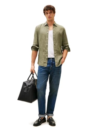 Image of Tommy Hilfiger Men's Long Sleeve Casual Linen Button Down Shirts in Regular Fit