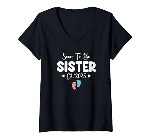Womens Soon To Be Sister Est 2025 Pregnancy Announcement Women V-Neck T-Shirt