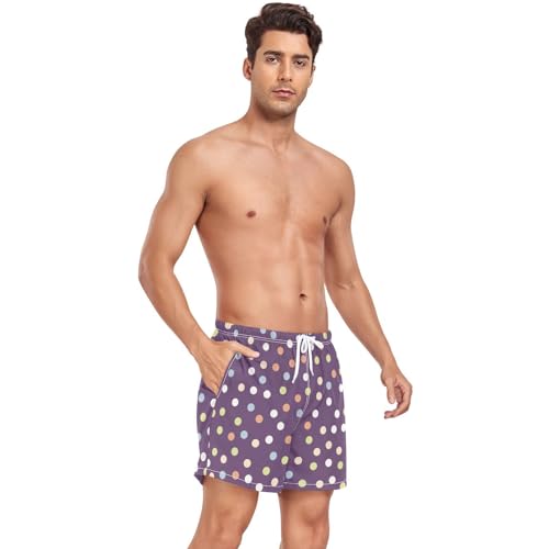 Mens Swim Shorts with Liner Black Polka Dots Quick-Dry Swim Shorts Small4