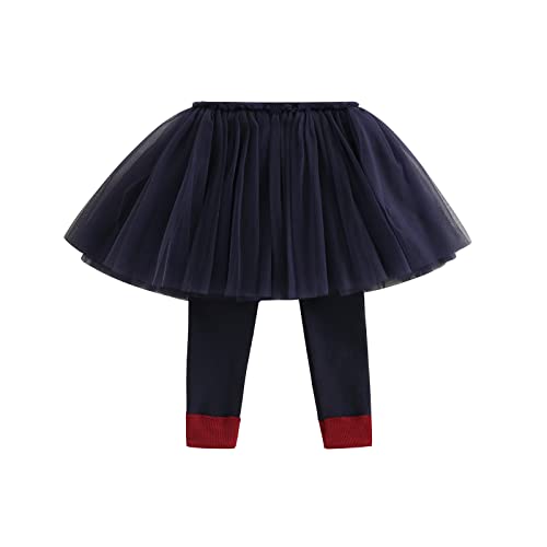 Toddler Baby Girl Leggings Fall Winter High Waist Dancing Tulle Tutu Ball Gown Skirt Slim Legging Pants Outfit (Navy,1-2T)