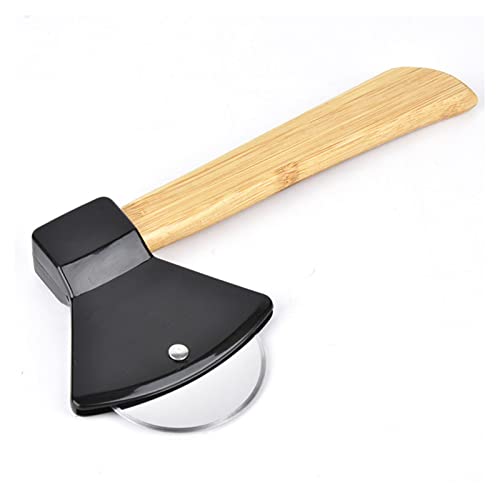 Pizza Knife, 430 Steel PP Bamboo Handle Ergonomically Round Axe Pizza Cutter for Home Restaurants, Pizza Slicer Rolling Cutter for Pies, Cookies, Bread, Cakes(Black)