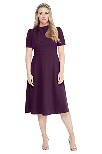 Image of Maggy London Women's Crepe Fabric Flight Attendant Bow Neck Tie Short Sleeve A-line