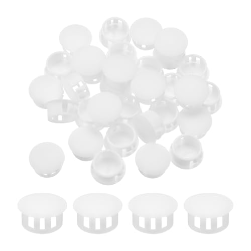 Image of MECCANIXITY 100PCS 17mm(11 /16 inch) White Plastic Hole Plugs, Flush Type Panel Hole Plugs Insert End Caps for Locking Hole Tubes Furniture Cabinet