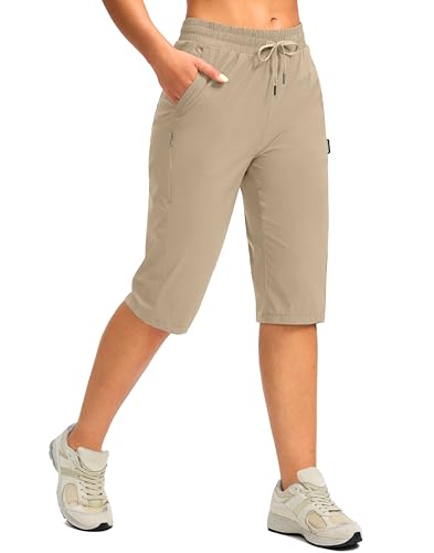 G Gradual Women's 15'' Long Shorts Below The Knee Hiking Cargo Capris Stretch Quick Dry Bermuda Shorts for Women with Pockets