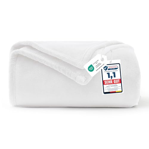 WAVVE Blanket White White Throw Fleece Blanket Sofa Throw 4ft x 5ft - Fluffy Soft Warm Versatile Blanket for Sofa/Couch/Bed Throw/Single Size 130x150