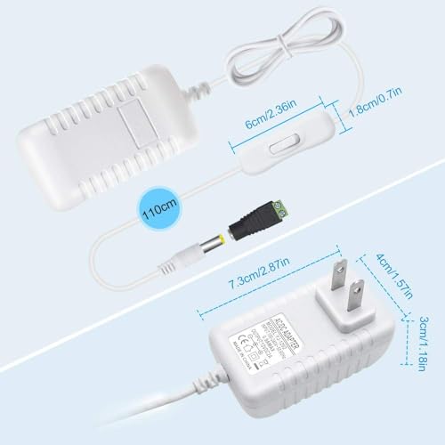 Image of 12V Power Supply, 12 Volt 2A 24W DC Power Supply with On Off Switch, White Switching LED Power Adapter, AC 110V to 12V Transformer Plug for LED Strip Lights with 5.5 /2.1 DC Female Connector, 3 Pack