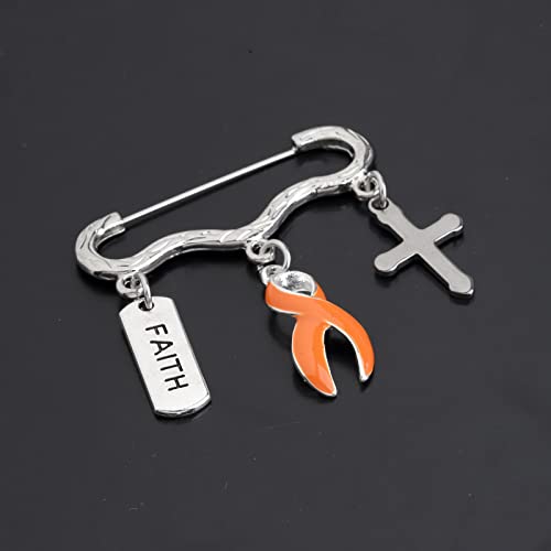 Image of Orange Awareness Ribbon Charm Pin Gift Leukemia Awareness Jewelry Leukemia Warrior Gift