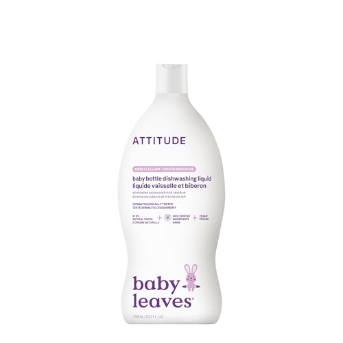 Image of ATTITUDE Baby Dish Soap and Bottle Cleaner, EWG Verified Dishwashing Liquid, No Added Dyes or Fragrances, Tough on Milk Residue and Grease, Vegan, Sweet Lullaby, 23.7 Fl Oz