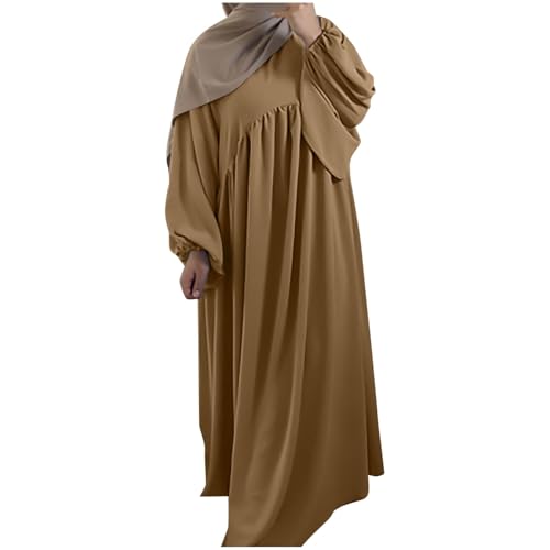 Robe musulmane femme ample col rond en tissu fluide uni