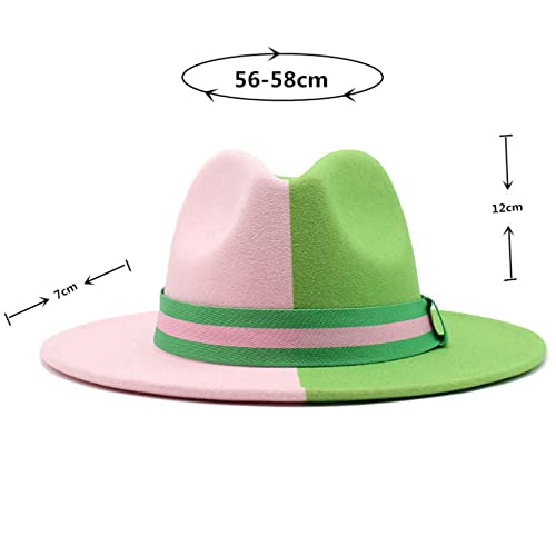 Fonsmay Patchwork Wool Felt Fedora Cap Women Unisex Wide Brim Jazz Hats Party Cowboy Caps Gentleman Wedding Hat Green And Pink #TOP1