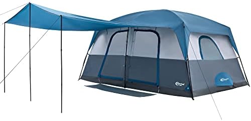 PORTAL 10 Person Camping Tent with Porch, Big Family Cabin Tent with 2 Rooms, 2 Doors, 2 Ground Vents, 6 Large Mesh Windows, Divided Curtain for Camping, Outdoor, Traveling, Water Resistant, Blue