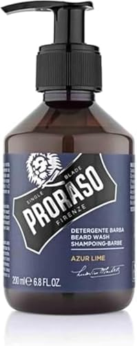 Proraso Shampoing Barbe Azur Lime, 200 ml, Shampoing pour barbe parfumé qui adoucit, soigne et élimine en douceur les impuretés, Fabriqué en Italie