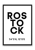 Din A4 Kunstdruck ohne Rahmen - Rostock Koordinaten 