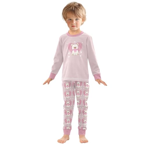 Cartoon Pajamas Set Bear Heart Pink Bow Long Sleeve PJs Cotton Jammies Sleepwear Top and Pants3