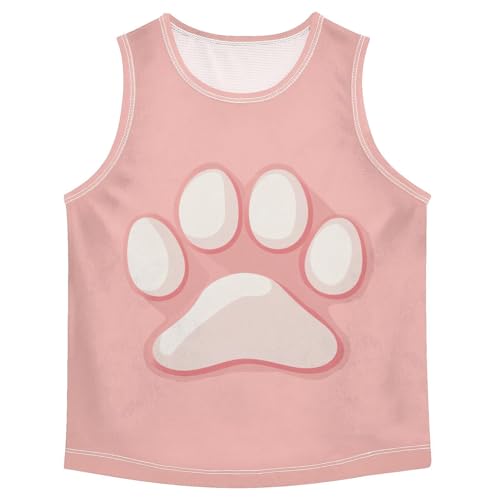 Boys Tank Top Shirts Pink Cat Paw Cartoon Sleeveless T-Shirts Crew Neck for Kids Clothing Children
