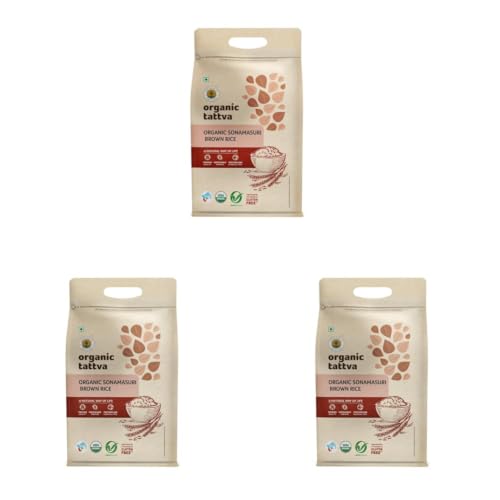 Image of Organic Tattva, Organic Sonamasuri Brown Gluten Free and Unpolished Rice, 5 Kg (Pack of 3)