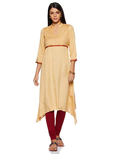Image of Rangriti Beige Viscose A Line Kurta for Women