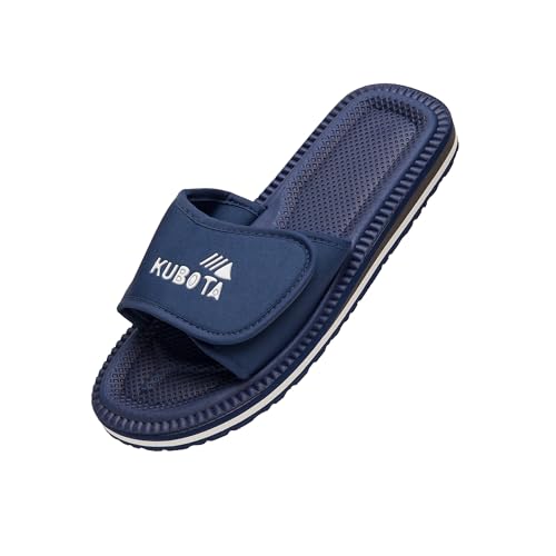 Kubota Badelatschen mit Klettverschluss Herren Pantoletten Hausschuhe Badeschuhe für Strand Badesandalen Sommer Schuhe fur Dusch und Sauna - Dunkelblau 42