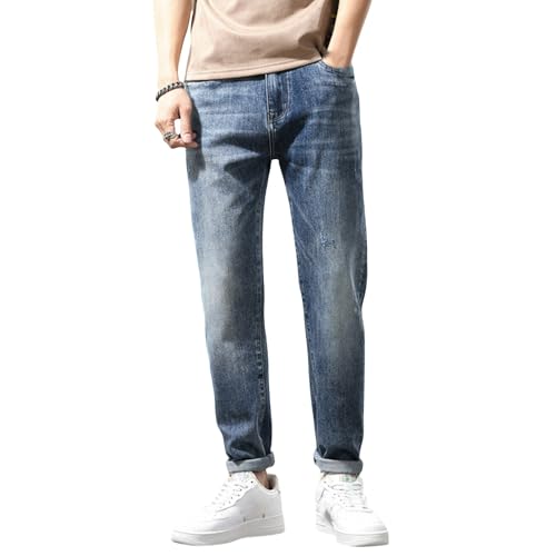Jeans Pants Trouser Denim Large Size Stretch Trendy Fat Plus Vintage Thin Casual Commuter Straight Leg for Men