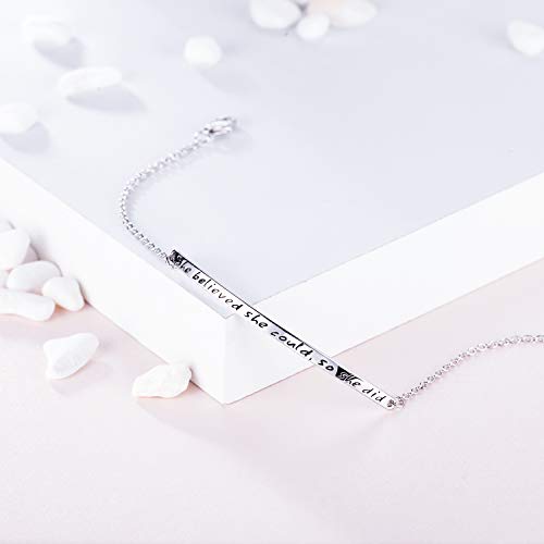 925 Sterling Silver Women Engraved Inspirational Adjustable Bracelet Friendship Sister She Believed She Could So She Did