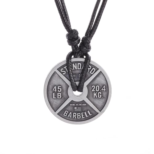 Collier plaque avec haltère bijou robuste anti ternissement sport